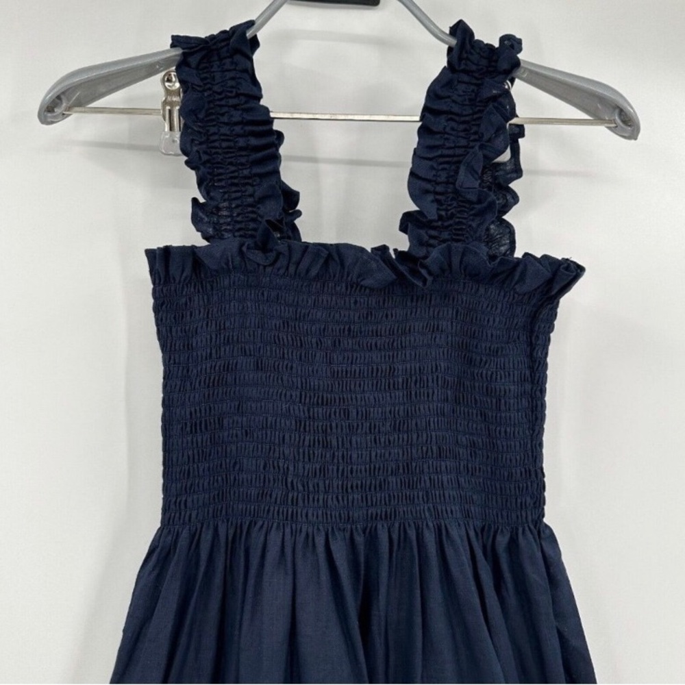 Quince Linen Smocked Midi Dress Navy Blue sz S Small Women's Sleeveless NWT
